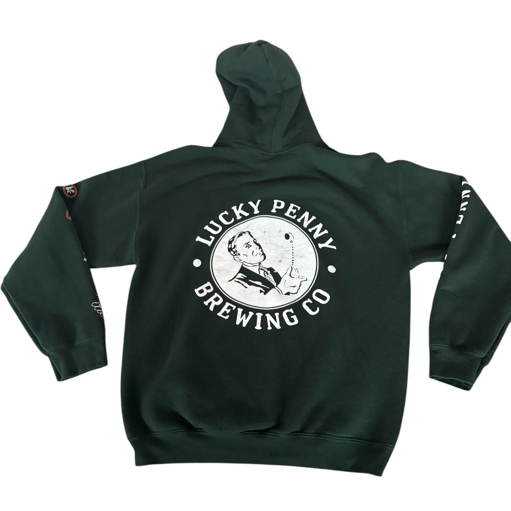 BREWING CO. Men's‎ Green Hoodie Sweater Size medium Lucky Penny